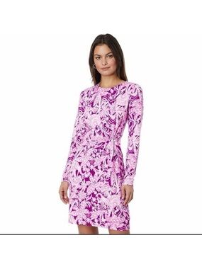 Lilly Pulitzer Lynn Long Sleeve Twist Dress in Mulberry Wild Side Size Large